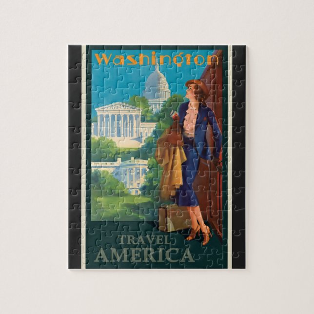Puzzle Vintage Washington DC Travel Ilustracion (Vertical)