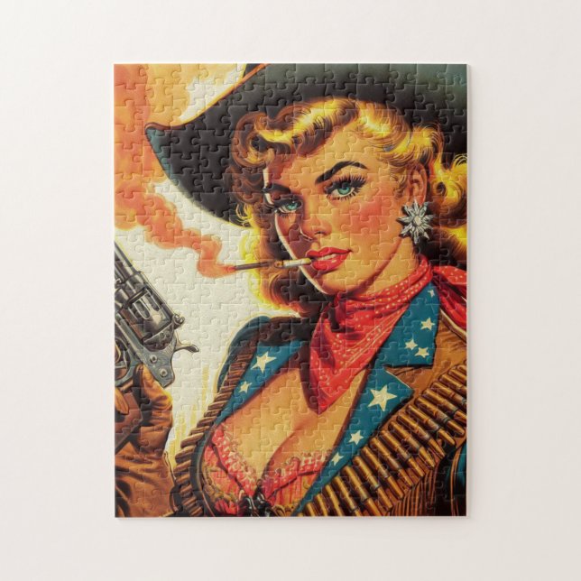 Puzzle Vintage Western Cowgirl Pin Up (Vertical)