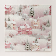Vintage Winter Snowy Village Scenery