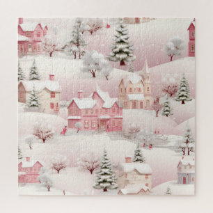 Puzzle Vintage Winter Snowy Village Scenery