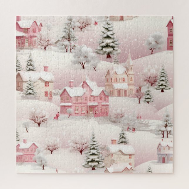 Puzzle Vintage Winter Snowy Village Scenery (Vertical)