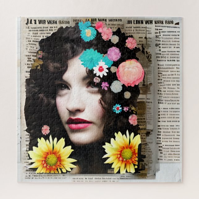 Puzzle Vintage Woman Paper Collage (Vertical)