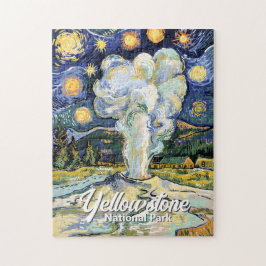Puzzle Vintage Yellowstone Old Faithful Van Gogh Style