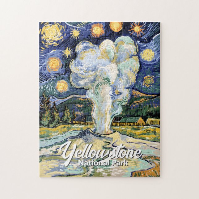 Puzzle Vintage Yellowstone Old Faithful Van Gogh Style (Vertical)