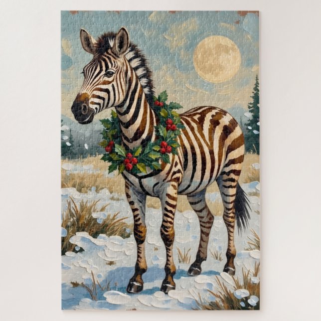 Puzzle Vintage Zebra in Snowy Christmas Field (Vertical)
