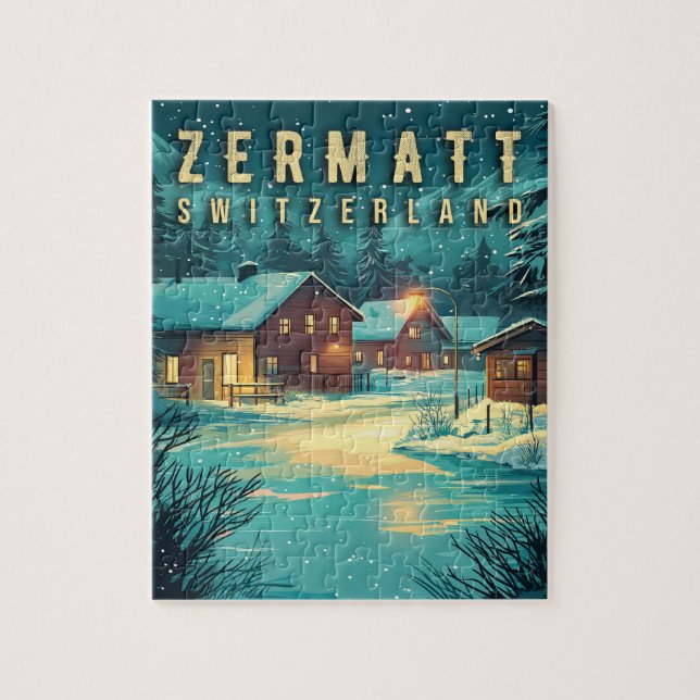 Puzzle Vintage Zermatt, Suiza: Alpes nevados de noche (Vertical)