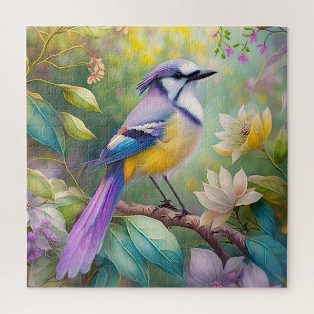 Puzzle Violet Tufted Jay Fantasy Bird (Vertical)