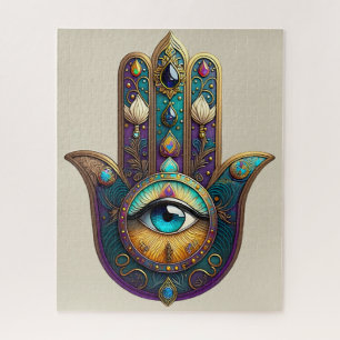 Puzzle Violeta Dorado Teal Hamsa con Tercer Ojo Turquesa
