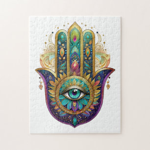 Puzzle Violeta Verde Pétalos de Oro Hamsa Turquesa Tercer