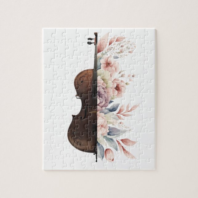 Puzzle Violín con flores. (Vertical)