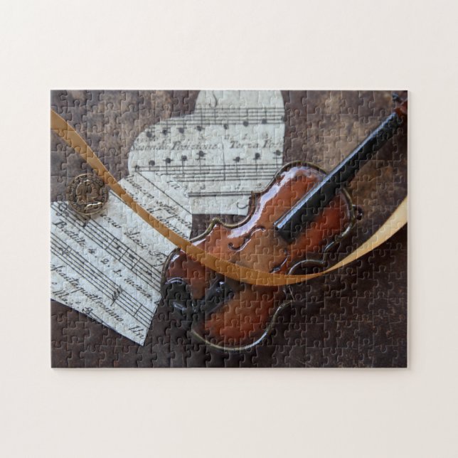 Puzzle Violín con libros y corazones (Horizontal)