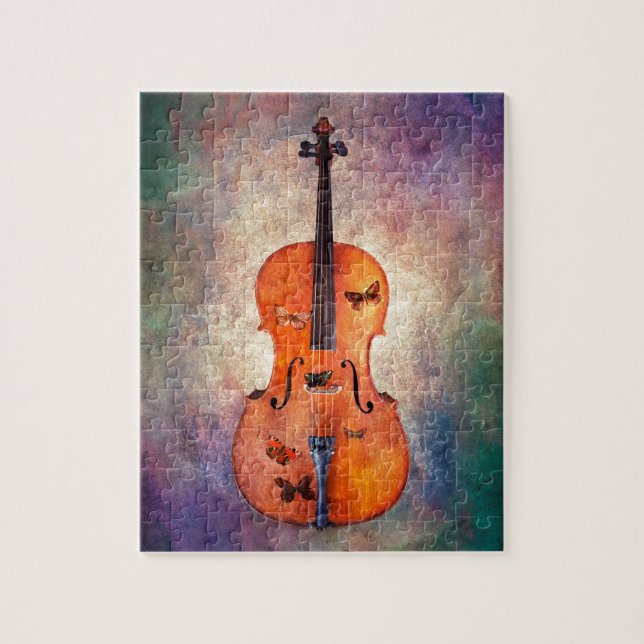 Puzzle Violoncelo mágico con las mariposas (Vertical)