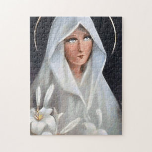 Puzzle Virgen María con Mantel Blanco y Lilis