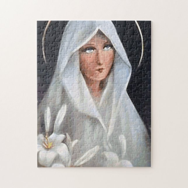 Puzzle Virgen María con Mantel Blanco y Lilis (Vertical)