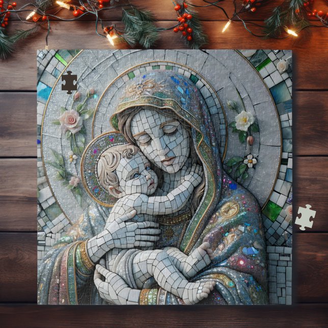 Puzzle Virgen María y el Niño Jesús | Estatua de Mosaic (Subido por el creador)