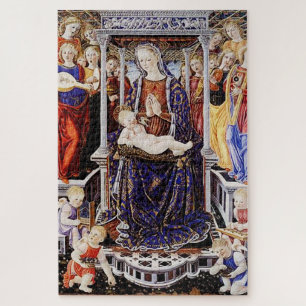 Puzzle Virgen y Niño entronizados con ángel músico