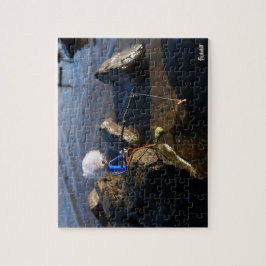 Puzzle Vissende Fubby op een steen.