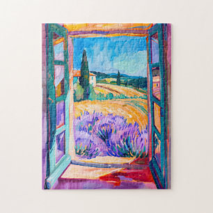 Puzzle Vista de campos de lavanda en verano. Pintura