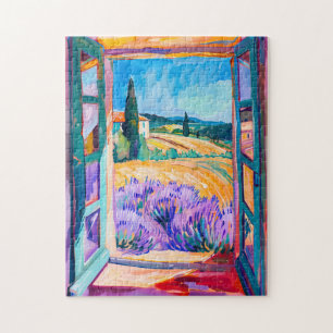 Puzzle Vista de campos de lavanda en verano. Pintura