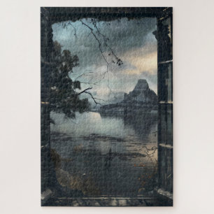Puzzle Vista de la ventana del mundo de la fantasía oscur