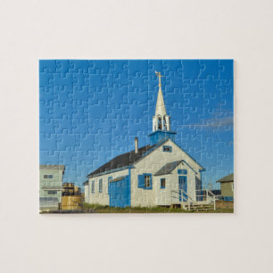 Puzzle Vista de una iglesia azul y blanca en la tribu Den