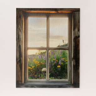 Puzzle Vista de ventana de las flores de primavera