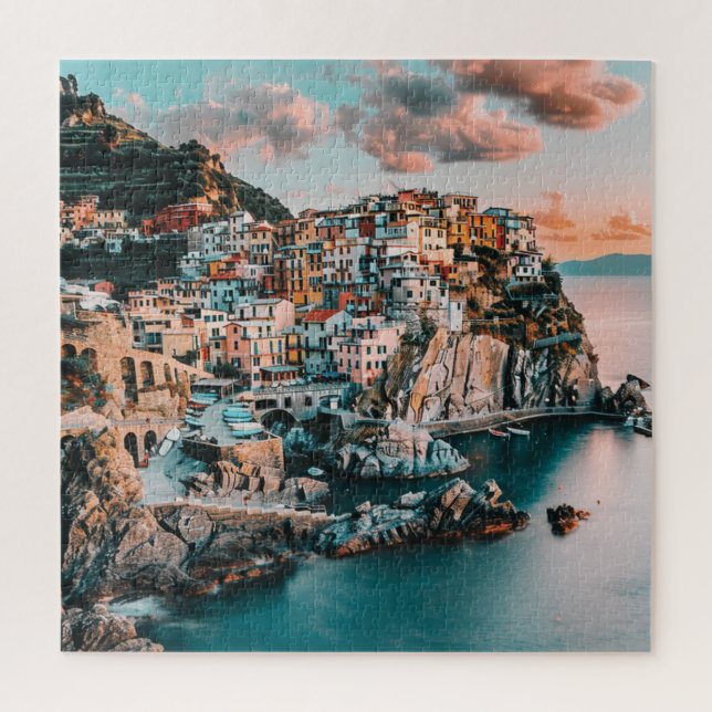 Puzzle Vista del puerto de Pastel de Italia al atardecer (Vertical)