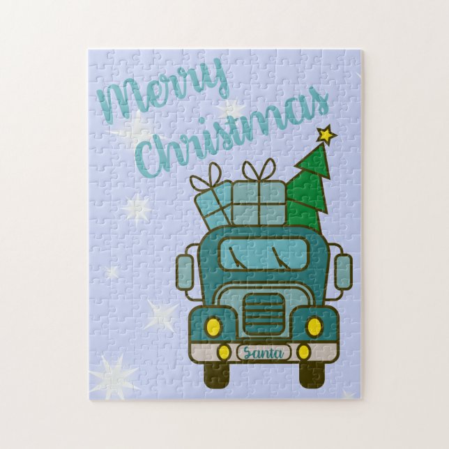Puzzle Vista frontal del camión Santa Feliz Navidad (Vertical)