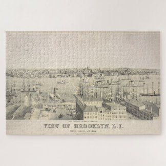 Puzzle Vista ilustrativa vintage de Brooklyn NY (1846)