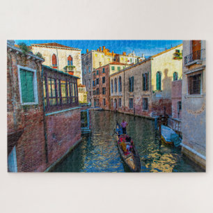 Puzzle Vista panorámica de un canal con gondola, Venecia,