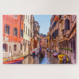 Puzzle Vista panorámica de un canal con gondola, Venecia,