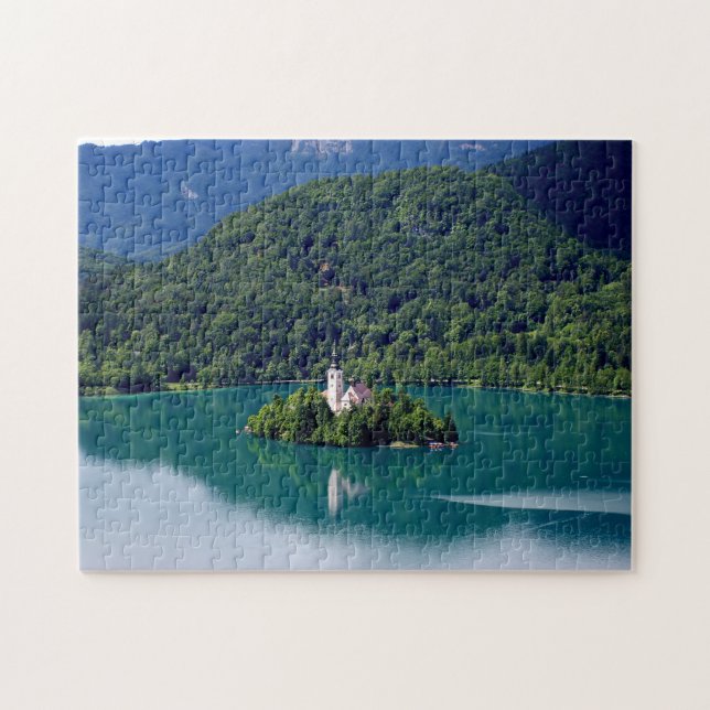 Puzzle Vista panorámica del lago Bled con iglesia de pere (Horizontal)