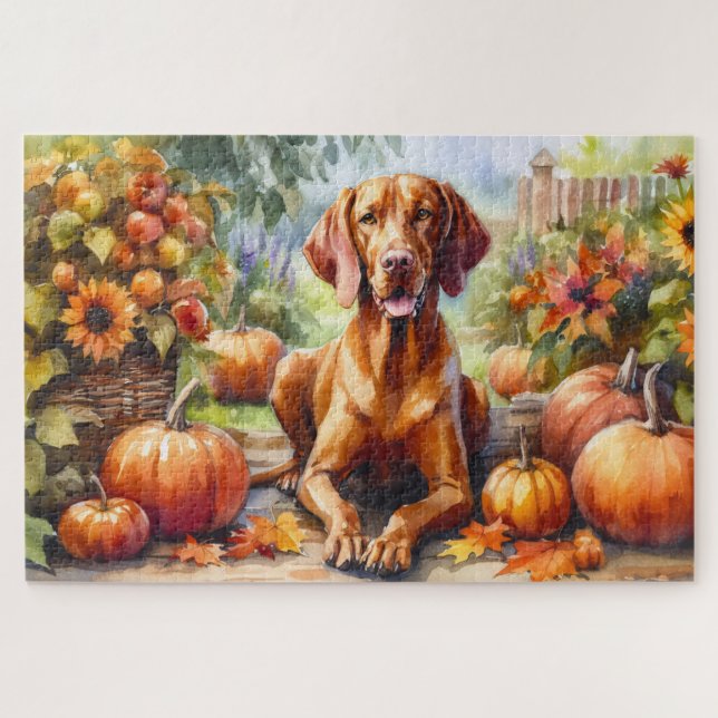Puzzle Vizsla acuarela en otoño (Horizontal)