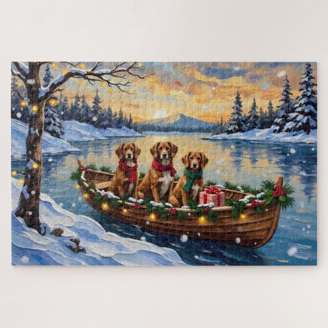Puzzle Vizsla Christmas Boat Holiday (Horizontal)