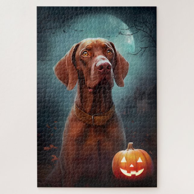Puzzle Vizsla de Halloween con calabazas aterradoras (Vertical)