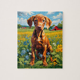 Puzzle Vizsla Puppy en el campo de la gama de tamaños de