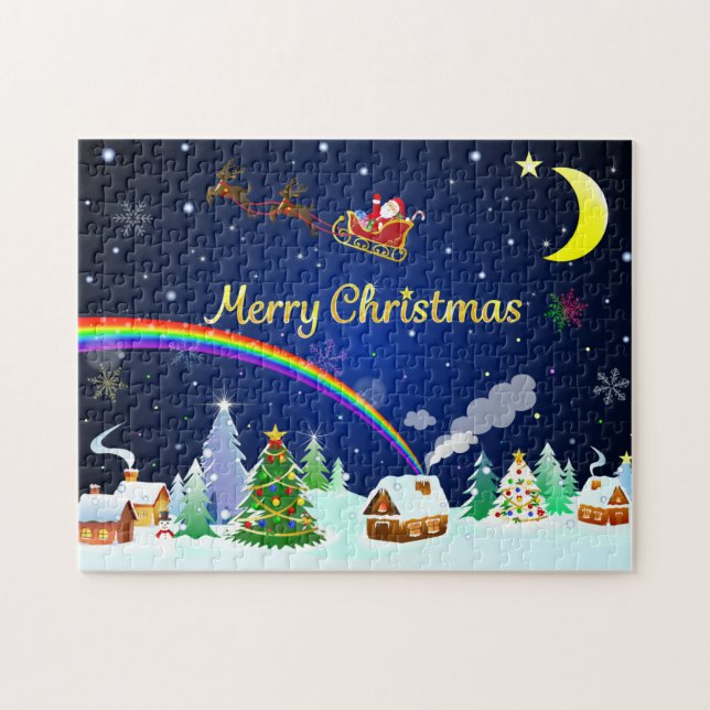 Puzzle Volando Santa Claus con luna creciente (Horizontal)