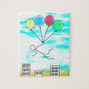 Puzzle Volando Sobre La Ciudad Con Globos