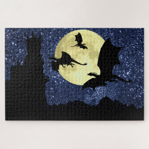 Puzzle Vuelo del dragón, castillo del precipicio, luna ll