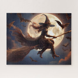 Puzzle Vuelo en la luna de bruja de Halloween Steampunk