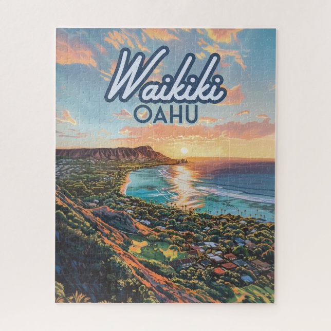 Puzzle Waikiki Beach Honolulu Oahu Hawaii Retro (Vertical)
