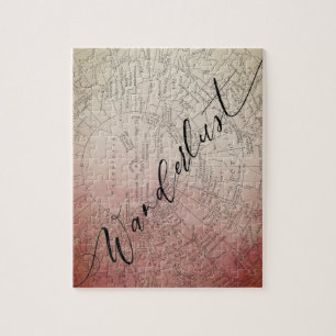 Puzzle Wanderlust Red Ombre Watercolor Vintage Mapa de Vi