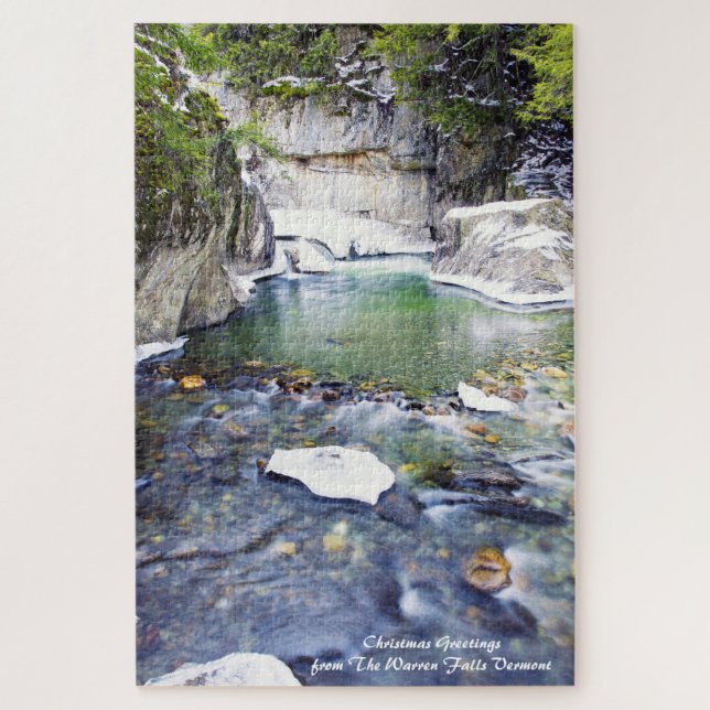 Puzzle Warren Falls Vermont. Felicitaciones de Navidad Ro (Vertical)