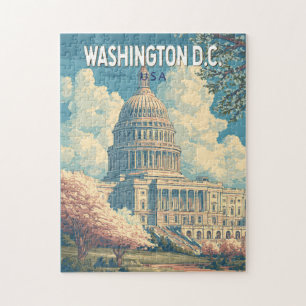 Puzzle Washington DC Capitol Viajes de arte Vintage