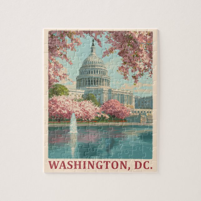 Puzzle Washington DC - Flores de cerezo y edificio del Ca (Vertical)