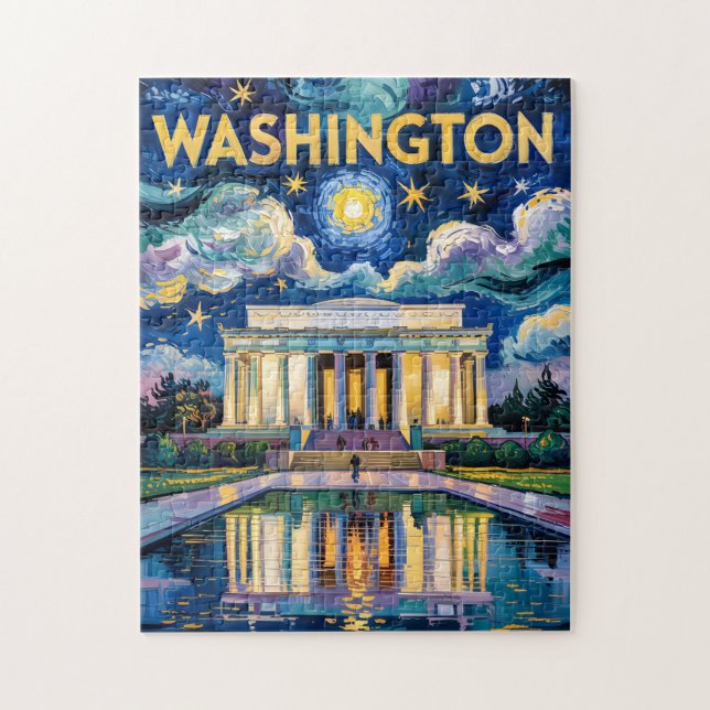 Puzzle Washington DC Lincoln Memorial Vibrant Van Gogh (Vertical)
