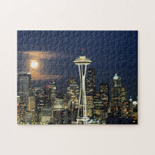 Puzzle Washington, Seattle, Silueta por la noche desde Ke