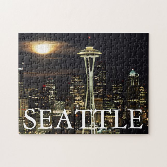 Puzzle Washington, Seattle, Skyline de noche desde el 2 d (Horizontal)