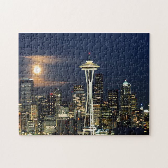 Puzzle Washington, Seattle, Skyline de noche desde Kerry  (Horizontal)
