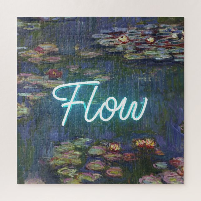 Puzzle Water Lilies Remix – Neon “FLOW” Wall Art & Gifts (Vertical)